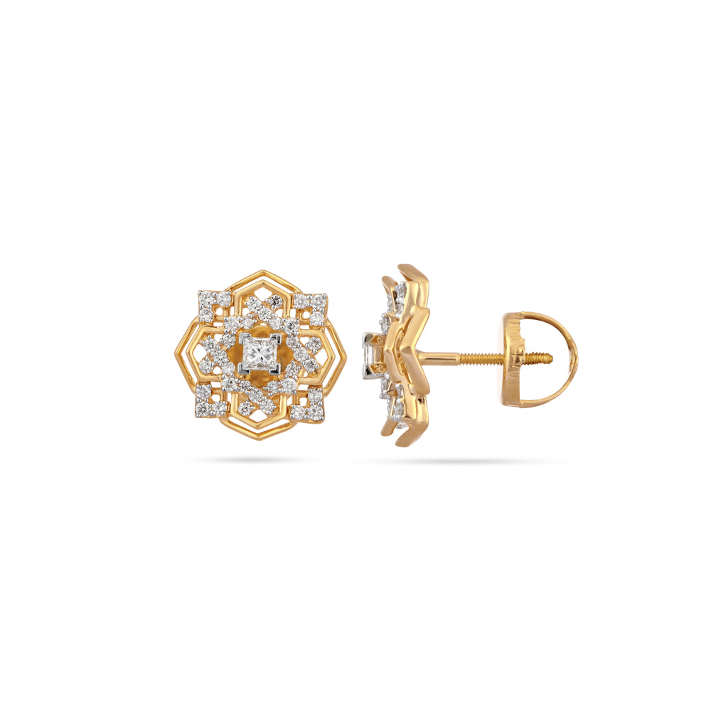 Buy Graceful Geometric Gold and Diamond Stud Earrings at Best Price ...